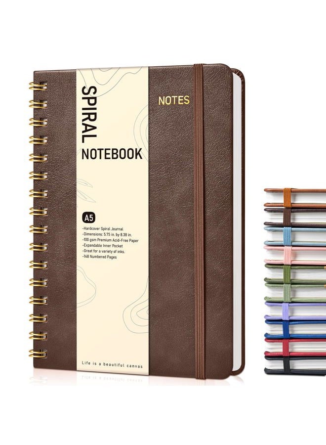 PAPEJOON Graph Spiral Journal Notebook, A5 Hardcover Spiral Journals for Women Men, 100 GSM Graph Paper Notebooks, 150 Pages Spiral Bound Grid Notebook for Writing Note Taking Work 5.75" x 8.38", Dark Brown - Image 1