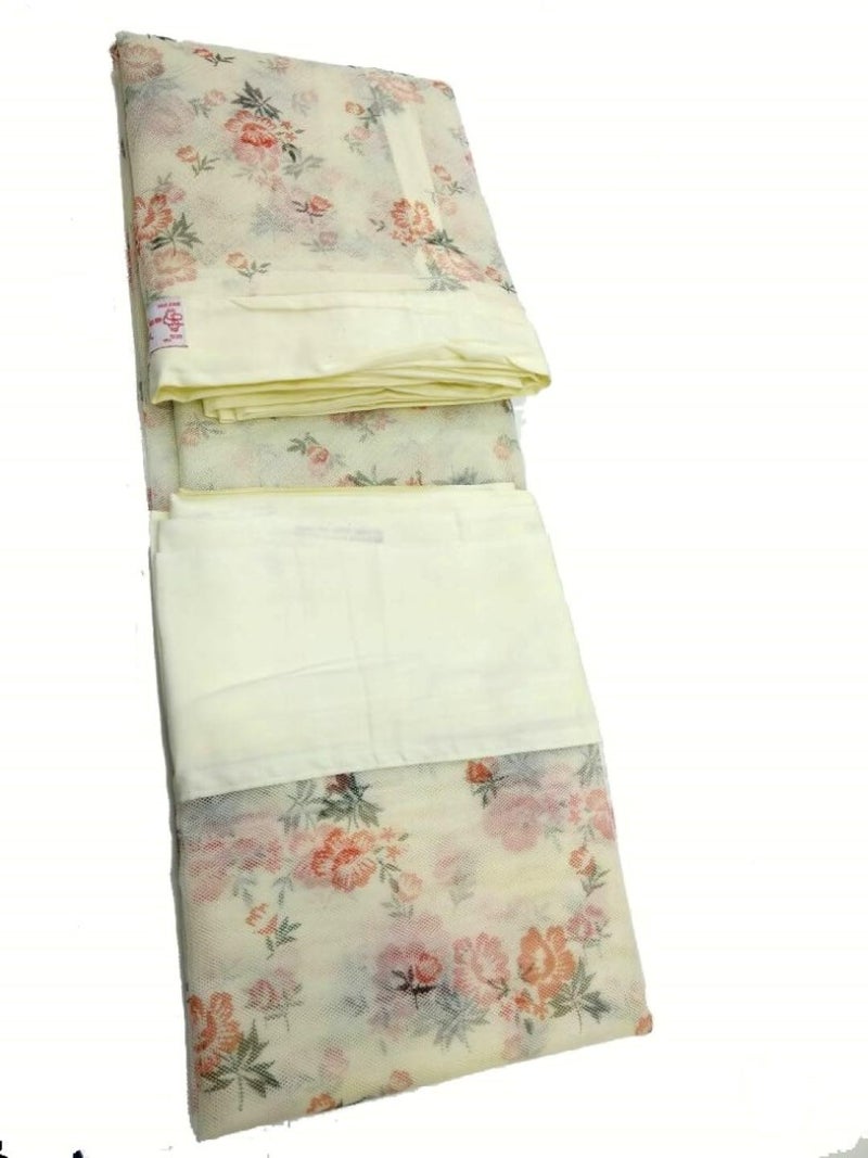 Ans Mosquito Net for Bed Floral with Cotton Border Free Air Flow (Cream, 5 x 6.5 ft Queen Size Bed) - Image 4