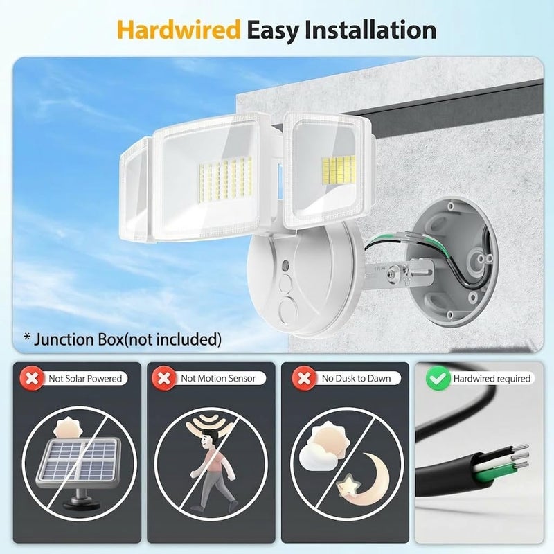 Onforu 75W Flood Lights Outdoor, 7000LM Brightness Security Lights Switch Controlled, 3 Adjustable Heads, IP65 Waterproof, 6500K Wall Mount Exterior LED Flood Light - Image 2