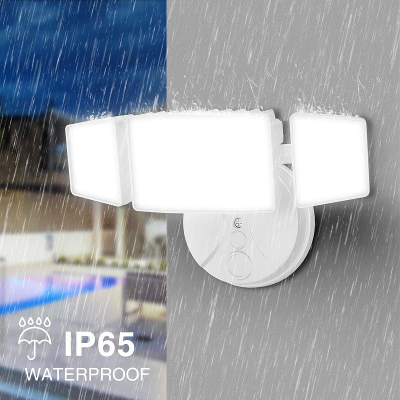 Onforu 75W Flood Lights Outdoor, 7000LM Brightness Security Lights Switch Controlled, 3 Adjustable Heads, IP65 Waterproof, 6500K Wall Mount Exterior LED Flood Light - Image 5