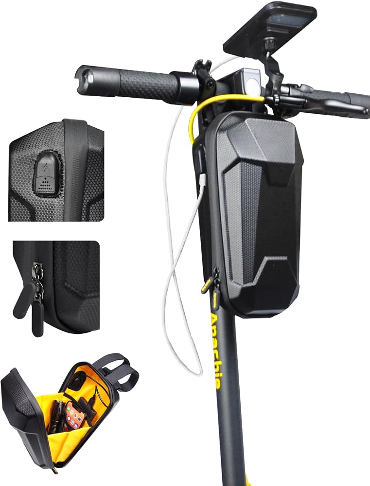SYNAGY Scooter Storage Bag with USB Charging Port, Electric Scooter Handlebar Bags for Escooter, Electric Bike, Ebike, Waterproof Hard Shell, 4L - Image 1