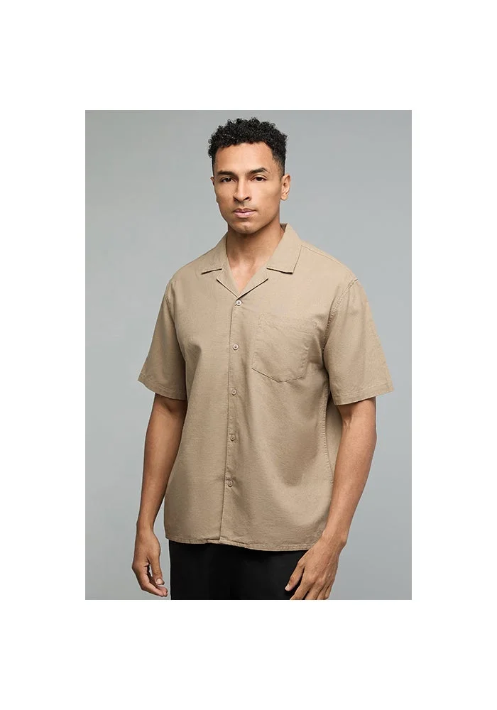 R&b Solid Shirt with Revere Collar and Short Sleeves