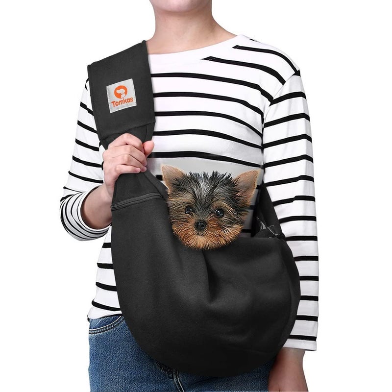 Tomkas Small Dog Sling Carrier - Adjustable Strap & Zip Pocket - Suitable for Puppies (Black) - Image 1