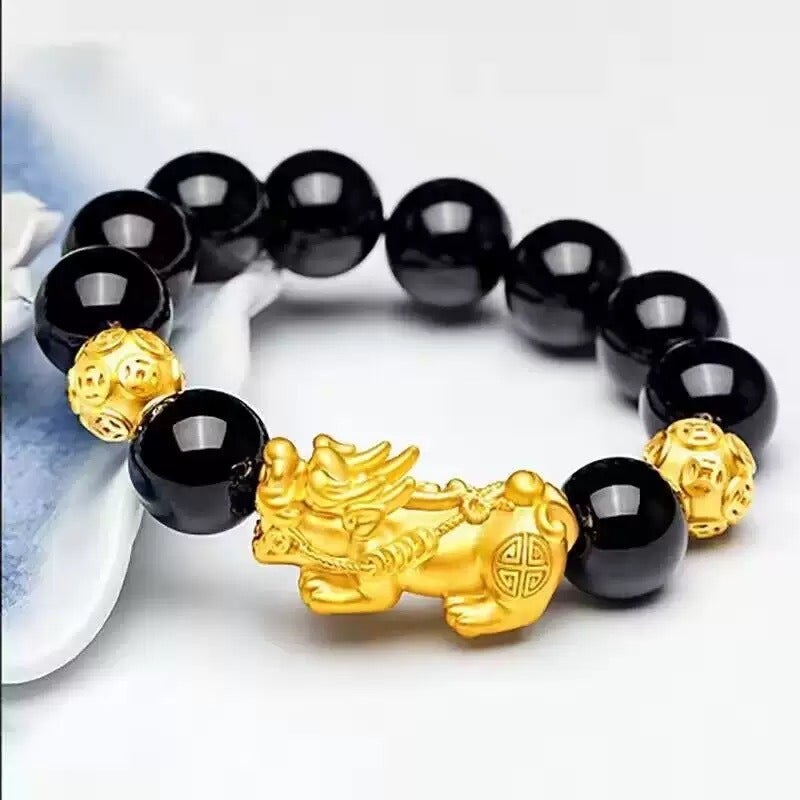 Wan Zi Pixiu Obsidian Alloy Bracelet - Chinese Style Lucky Fortune Beads for Men Women - Image 5