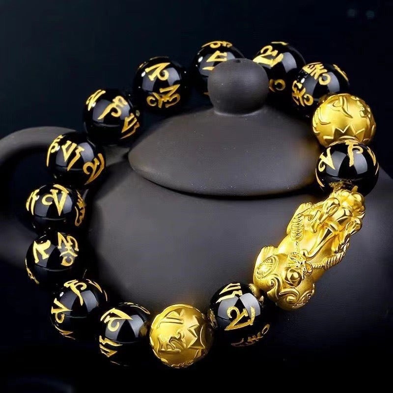 Wan Zi Pixiu Obsidian Alloy Bracelet - Chinese Style Lucky Fortune Beads for Men Women - Image 3