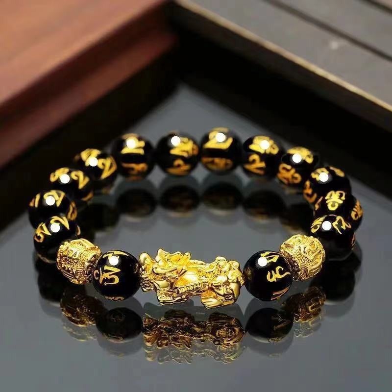 Wan Zi Pixiu Obsidian Alloy Bracelet - Chinese Style Lucky Fortune Beads for Men Women - Image 2