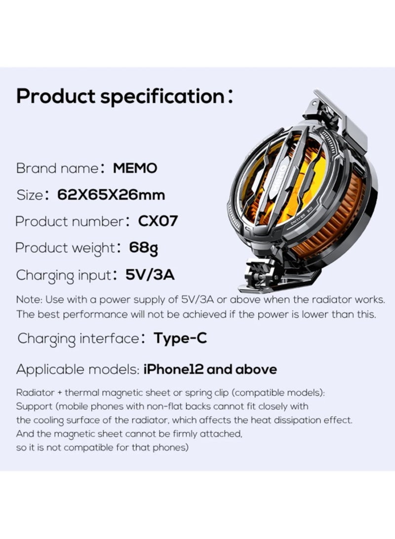 Memo X9 Fan Cooler Radiator Cooling Fan Gaming Type-C  - Image 3
