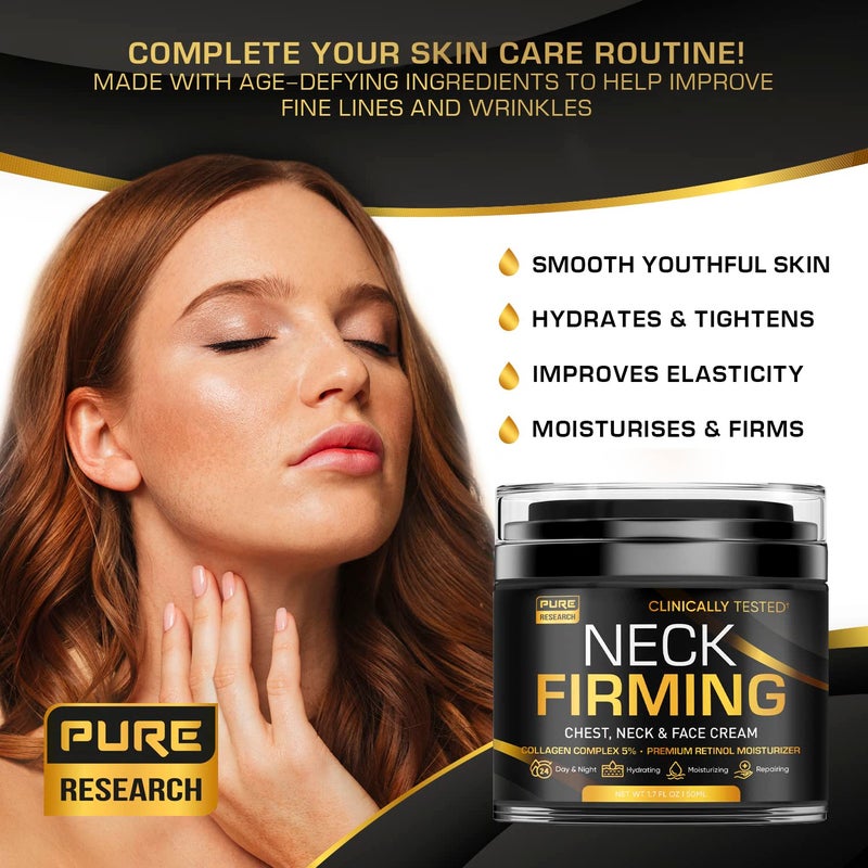 PURE RESEARCH Neck Firming Cream - Anti Wrinkle Cream Day & Night Face Neck and DÃ©colletÃ© Cream - Moisturizing, Lifting & Hydrating - Image 3