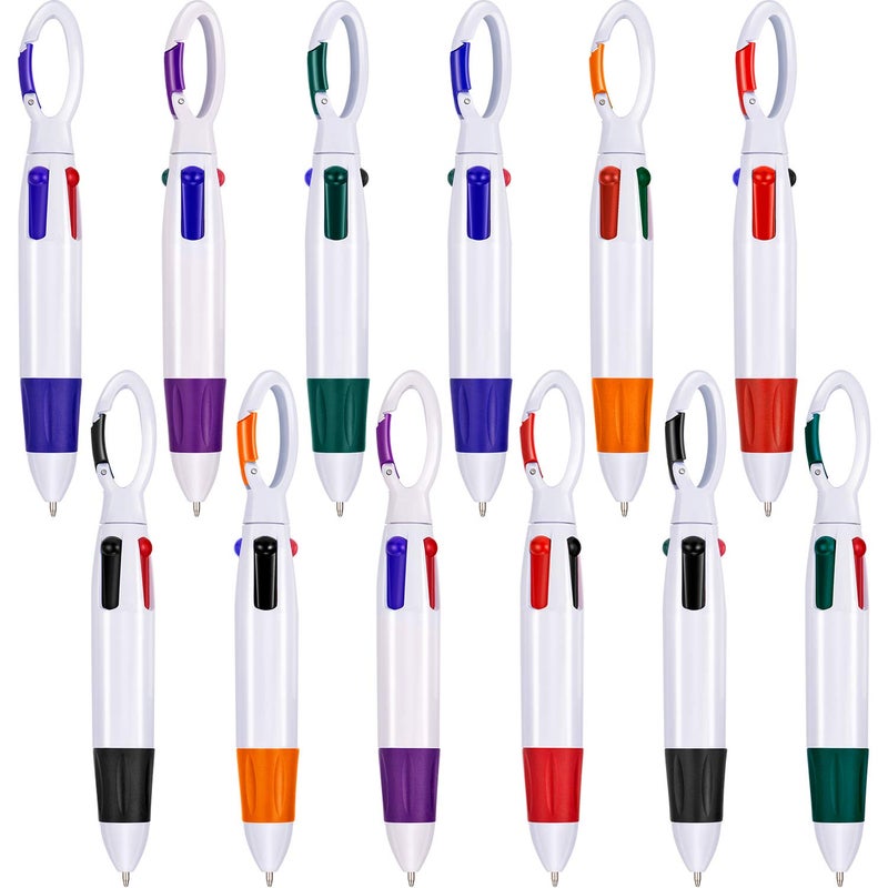 Tatuo 24 Pack Shuttle Pens with Buckle Clip Assortment Retractable Ballpoint Pens 4 Neon Color in One with Buckle Keychain on Top for Back to School Gifts Adults NurseMulticolor - Image 2