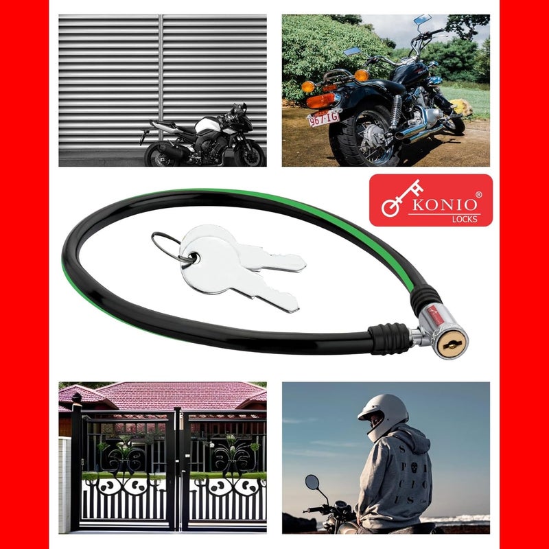 KONIO Heavy Duty Helmet Lock Anti-Theft Multipurpose Iron Cable Safety Lock (Black & Green) Pack-2. - Image 3