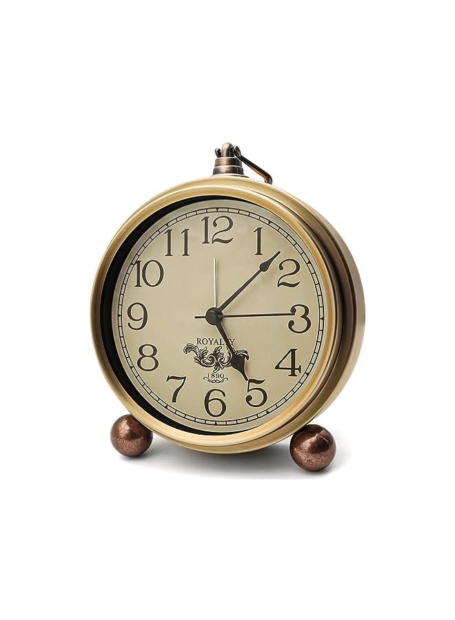The Bros Metal Golden Table Clock, Retro Vintage Non-Ticking Small Alarm Clock,Battery Operated Silent Quartz Movement HD Glass Desk Clock for Bedroom Living Room Indoor Decoration Kids (Arabic) - Image 2