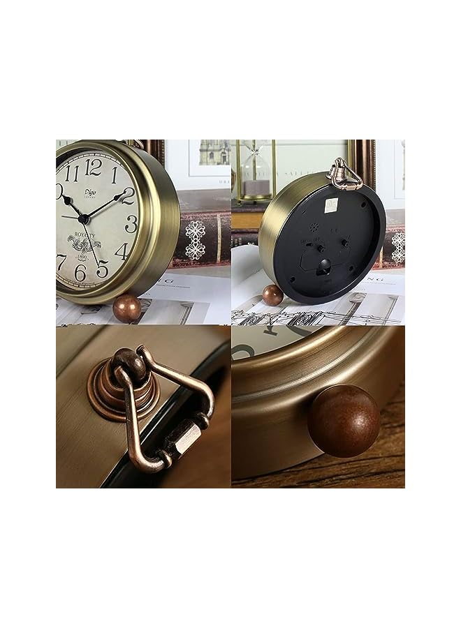 The Bros Metal Golden Table Clock, Retro Vintage Non-Ticking Small Alarm Clock,Battery Operated Silent Quartz Movement HD Glass Desk Clock for Bedroom Living Room Indoor Decoration Kids (Arabic) - Image 3
