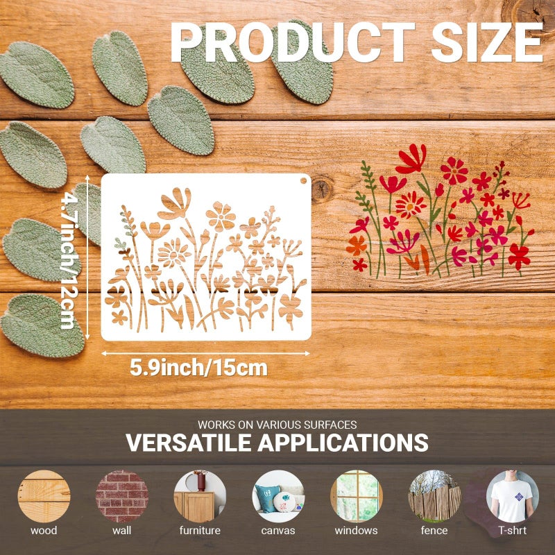 Felixcraft 16 Pieces Wildflower Stencils for Painting on Wood, Reusable Flower Paint Templates with Nature Plant Pattern, 4.7 x 5.9 Inch DIY Craft Stencils for Wall Home Decor - Image 5