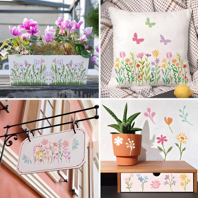 Felixcraft 16 Pieces Wildflower Stencils for Painting on Wood, Reusable Flower Paint Templates with Nature Plant Pattern, 4.7 x 5.9 Inch DIY Craft Stencils for Wall Home Decor - Image 4