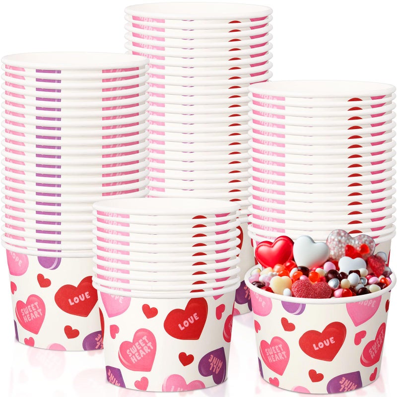 Potchen 50 Pack 9 oz Valentine's Day Soup Bowls Disposable Conversation Heart Paper Cups Dessert Bowls Valentines Snack Cups for Hot or Cold Food Anniversary Wedding Bridal Shower Party Supplies - Image 1