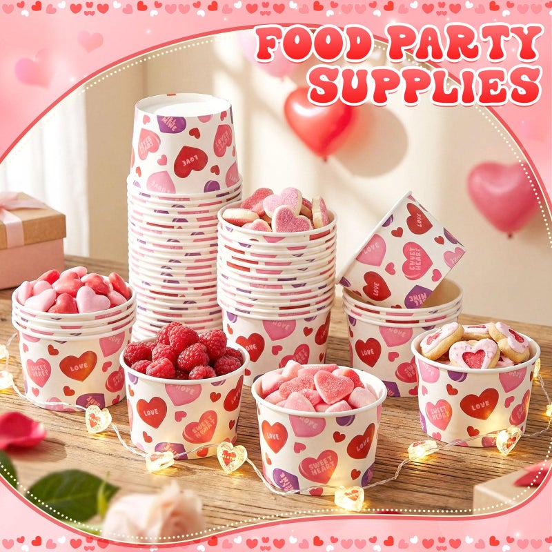 Potchen 50 Pack 9 oz Valentine's Day Soup Bowls Disposable Conversation Heart Paper Cups Dessert Bowls Valentines Snack Cups for Hot or Cold Food Anniversary Wedding Bridal Shower Party Supplies - Image 2