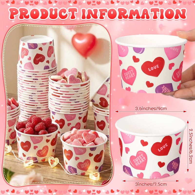 Potchen 50 Pack 9 oz Valentine's Day Soup Bowls Disposable Conversation Heart Paper Cups Dessert Bowls Valentines Snack Cups for Hot or Cold Food Anniversary Wedding Bridal Shower Party Supplies - Image 4