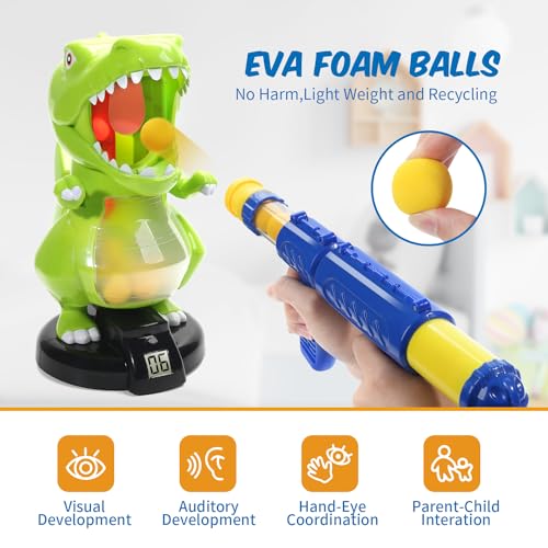 EagleStone Dinosaur Shooting Toys for Boys 5 6 7 8 9 Years Old, Electronic Kids Target Games w/ Air Pump Gun, LCD Score Record, Sound, 24 Foam Balls, Birthday Party Favor,Christmas Gifts for Toddlers - Image 4
