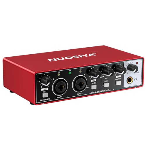 NUOSIYA 2i2 USB Audio Interface for PC Computer Recording Music, Red Guitar Audio Interface for Mac 24Bit/192kHz Podcasting Streaming for Vocalist Producer with 48V Phantom Power - Image 1