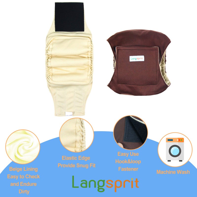 Langsprit Male Belly Bands for Dogs (Pack of 3) - High Absorbing Dog Wraps Male Washable - Reusable Dog Diapers (Black,Gray,Coffee, Large) - Image 4