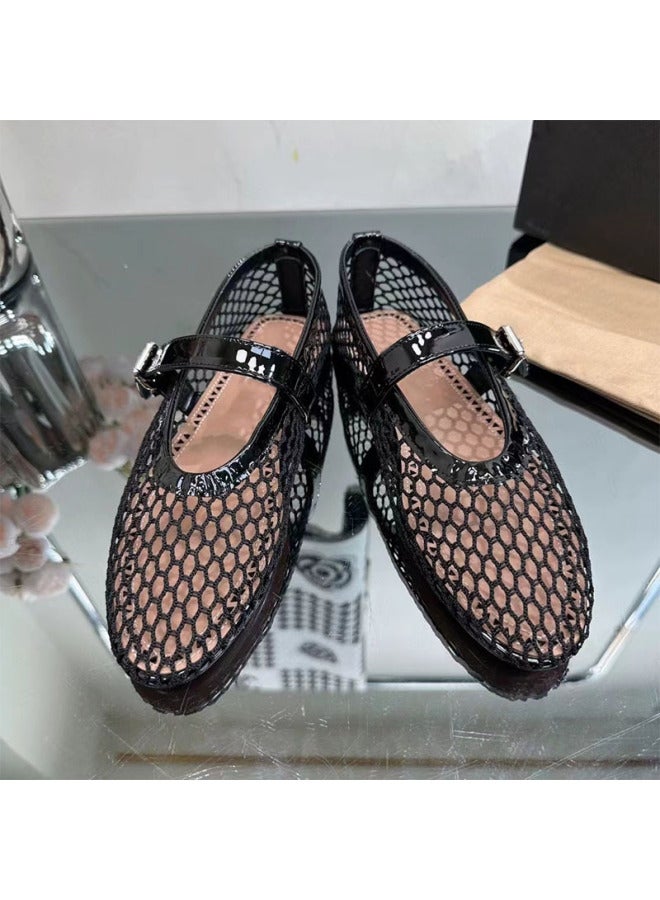 New Show Shoes High Set Mesh Niche Design Round Toe Ballet Shoes Sandals