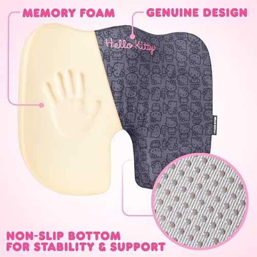 Carbella Officially Licensed Hello Kitty Seat Cushion - Cute Charcoal Gray Office Chair Cushion for Car, Home, Work or Desk - Comfort Memory Foam Cushions for Coccyx, Back, Tailbone Pain Relief Pillow - Image 5
