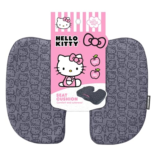 Carbella Officially Licensed Hello Kitty Seat Cushion - Cute Charcoal Gray Office Chair Cushion for Car, Home, Work or Desk - Comfort Memory Foam Cushions for Coccyx, Back, Tailbone Pain Relief Pillow - Image 1