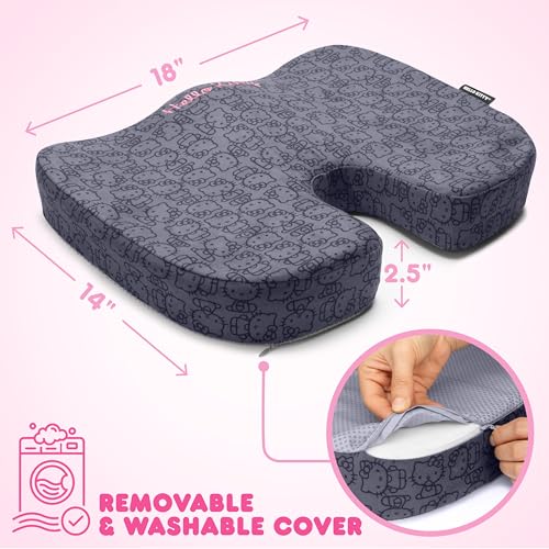 Carbella Officially Licensed Hello Kitty Seat Cushion - Cute Charcoal Gray Office Chair Cushion for Car, Home, Work or Desk - Comfort Memory Foam Cushions for Coccyx, Back, Tailbone Pain Relief Pillow - Image 3