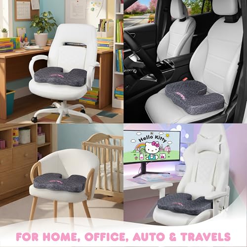 Carbella Officially Licensed Hello Kitty Seat Cushion - Cute Charcoal Gray Office Chair Cushion for Car, Home, Work or Desk - Comfort Memory Foam Cushions for Coccyx, Back, Tailbone Pain Relief Pillow - Image 2