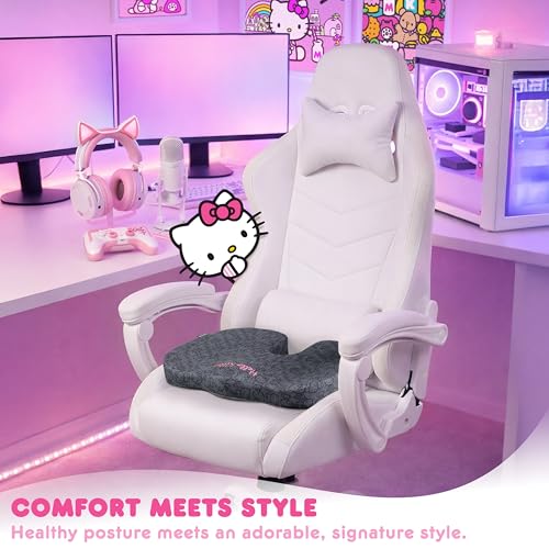 Carbella Officially Licensed Hello Kitty Seat Cushion - Cute Charcoal Gray Office Chair Cushion for Car, Home, Work or Desk - Comfort Memory Foam Cushions for Coccyx, Back, Tailbone Pain Relief Pillow - Image 4