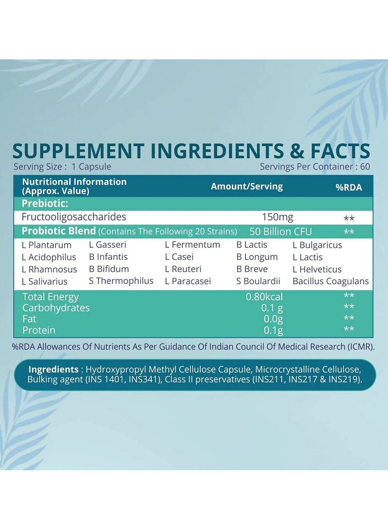 Himalayan Organics Probiotics Supplement 50 billion Prebiotics Capsules - 60 Capsules - Image 3