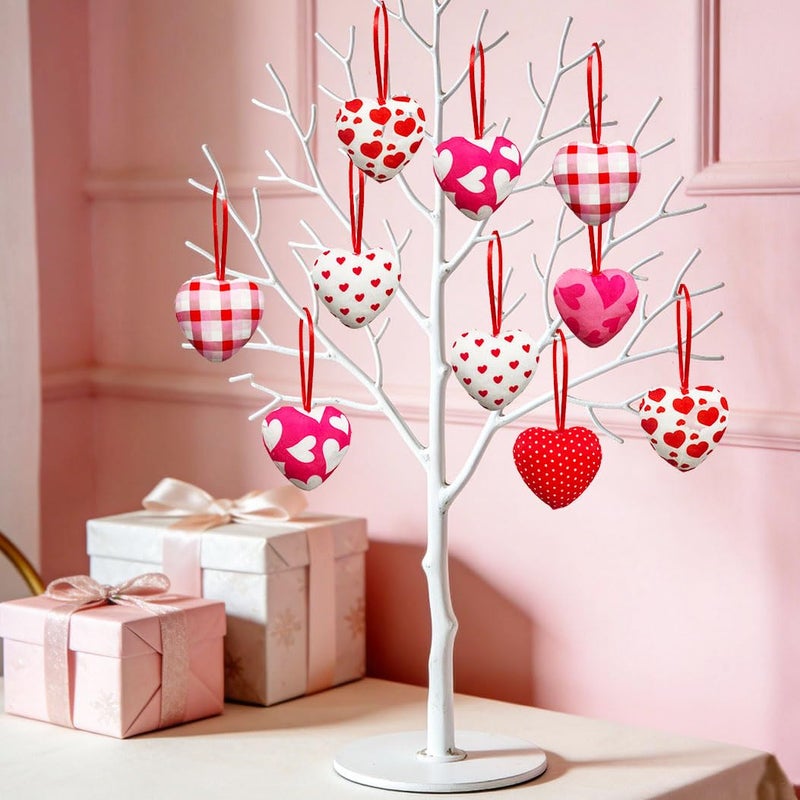 Suartus Valentines Hearts Ornaments,12PCS Fabric Heart Hanging Ornaments,Red Pink Hearts Shape Baubles Bulk for Valentines Tree Wedding Anniversary Party DIY Crafts Decorations 1.8 inch - Image 3