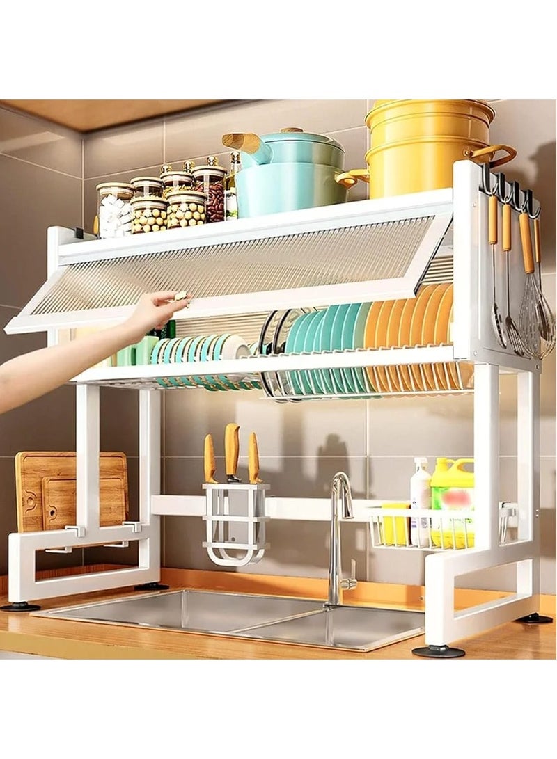 DubaiGallery Metal Dish Cabinet Rack Dustproof Sink Rack With Cabinet Door Multi-functional Plate Drying Storage Kitchen Organizer - Image 1
