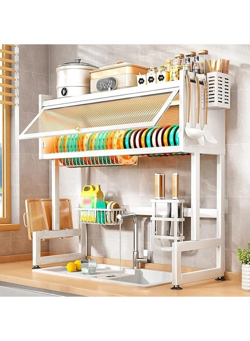 DubaiGallery Metal Dish Cabinet Rack Dustproof Sink Rack With Cabinet Door Multi-functional Plate Drying Storage Kitchen Organizer - Image 2