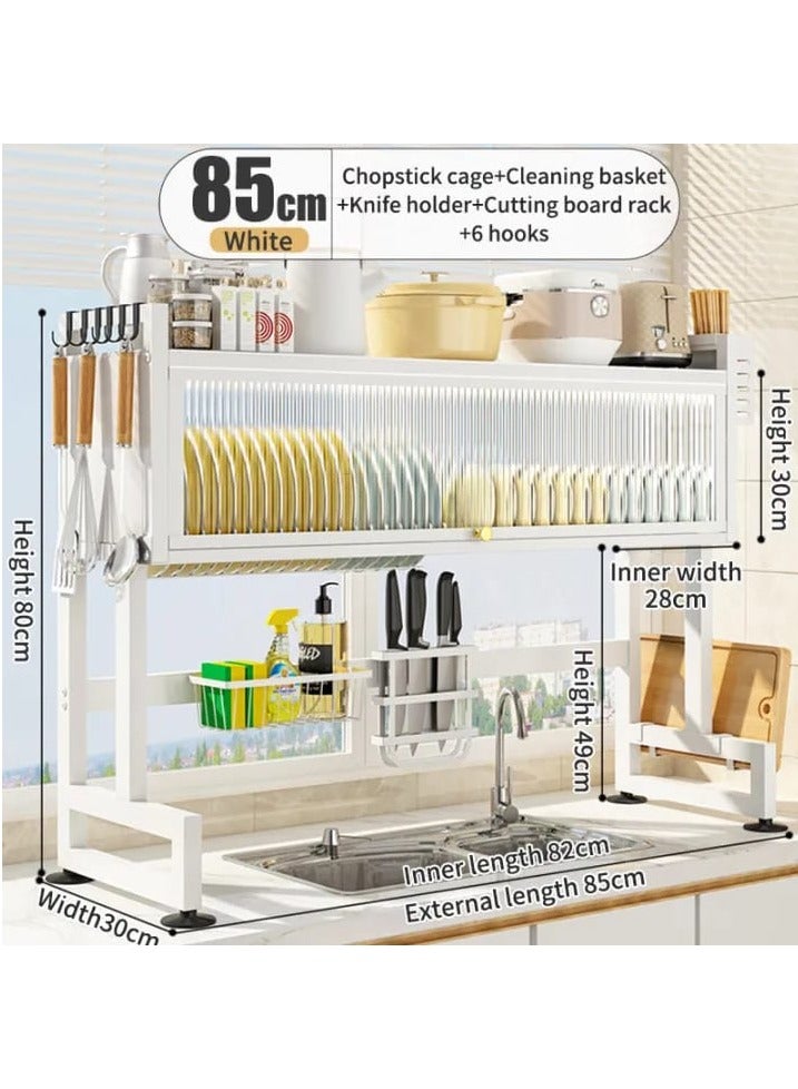 DubaiGallery Metal Dish Cabinet Rack Dustproof Sink Rack With Cabinet Door Multi-functional Plate Drying Storage Kitchen Organizer - Image 4