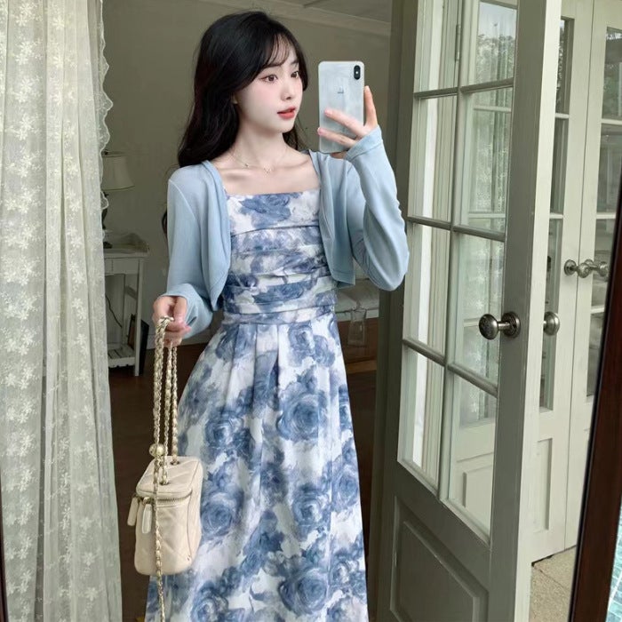 Korean Two-Piece Dress Set Spring/Summer 2024 Blue