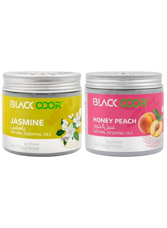 BLACK ODOR Jasmine & Honey Peach Air Freshener Combo for Car Home Office Dashboard Cup Holder Natural Essential Oil Gel Fragrance Long Lasting Odor Eliminator Spill Proof Non Toxic All Weather Aroma Freshener Pack of 2 Pcs Set - Image 1