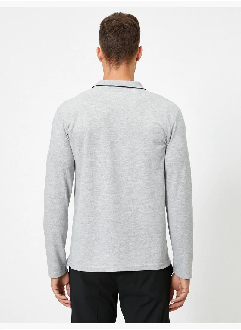 كوتون Polo Neck Long Sleeve T-Shirt