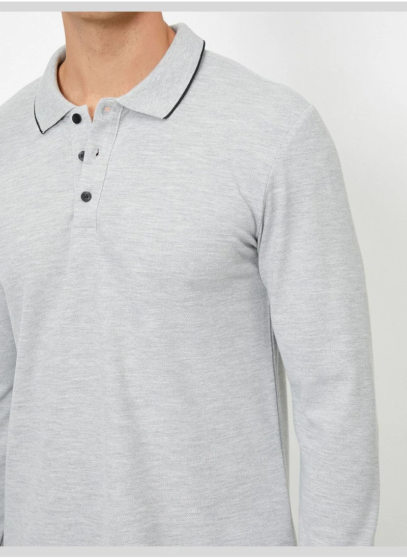 كوتون Polo Neck Long Sleeve T-Shirt