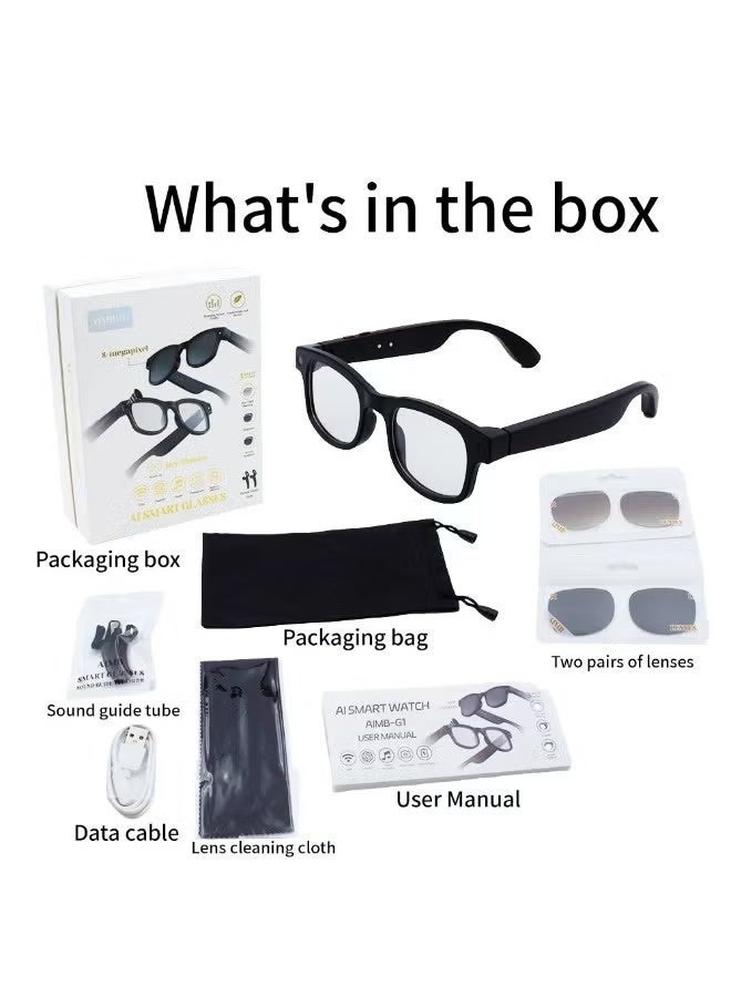 AIMB-G1 AI Smart Glasses, 8-Megapixel Camera, WiFi, ChatGPT, Music, Photograph, 3 Sets of Lenses, Blue Light Blocking, 280mAh Battery - Image 3