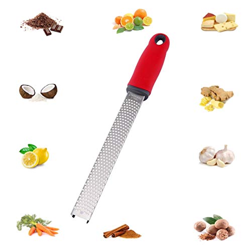 Baskety Lemon Zester & Cheese Grater 13 Inch Stainless Steel Zester with Protective Cover Ginger, Garlic, Fruits & Vegetables (Red) - Image 1