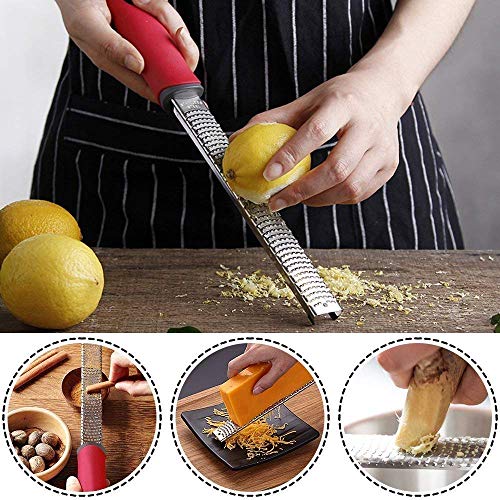 Baskety Lemon Zester & Cheese Grater 13 Inch Stainless Steel Zester with Protective Cover Ginger, Garlic, Fruits & Vegetables (Red) - Image 5
