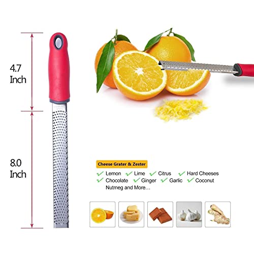 Baskety Lemon Zester & Cheese Grater 13 Inch Stainless Steel Zester with Protective Cover Ginger, Garlic, Fruits & Vegetables (Red) - Image 2