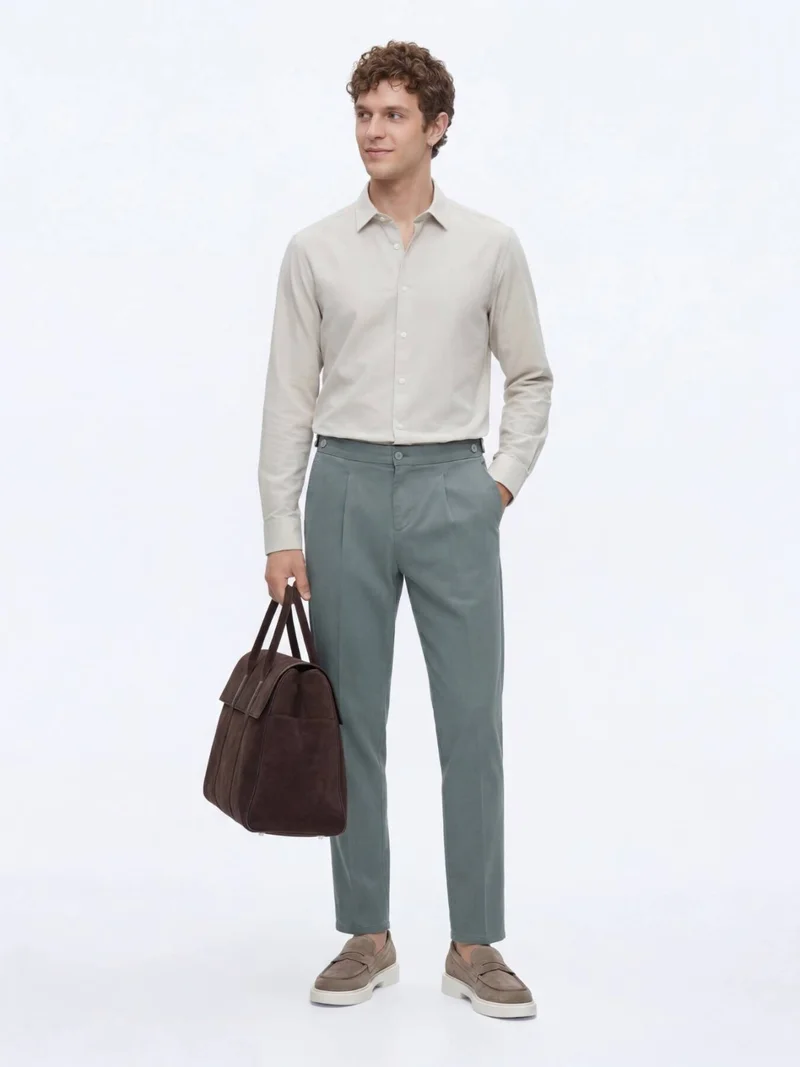 Kip Mint Weaving Regular Fit Casual Cotton Blended Trousers
