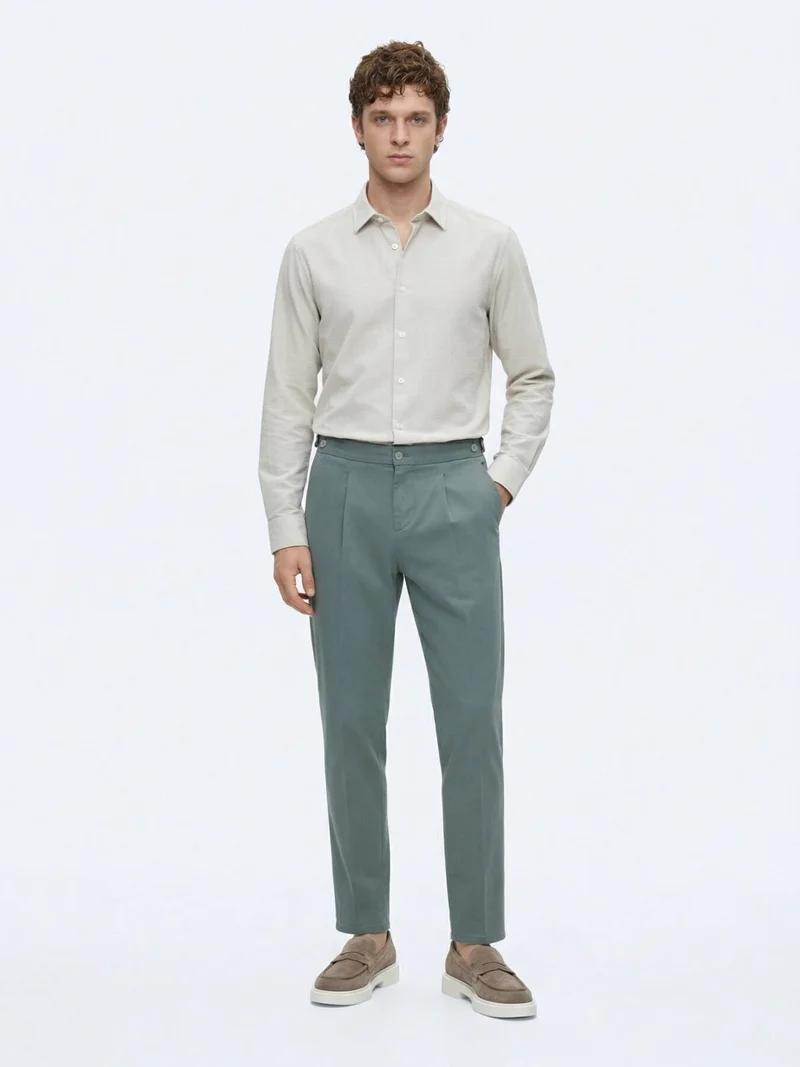 Kip Mint Weaving Regular Fit Casual Cotton Blended Trousers