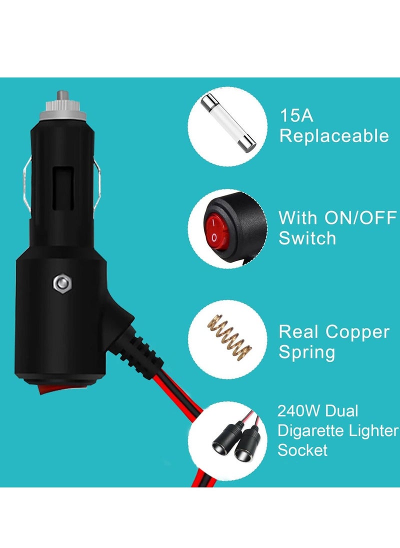 Generic Car Cigarette Lighter Adapter, 240W 1-to-2 DC 12V/24V Plug Splitter with Dual Socket, Switch, 3.9-inch Extension Cord, and 15A Fuses - Suitable for 12/24V Vehicles  - Image 3