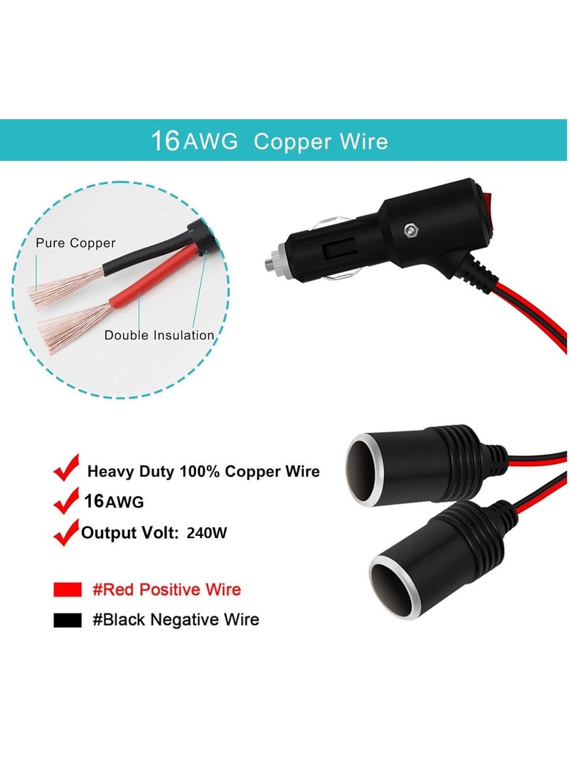 Generic Car Cigarette Lighter Adapter, 240W 1-to-2 DC 12V/24V Plug Splitter with Dual Socket, Switch, 3.9-inch Extension Cord, and 15A Fuses - Suitable for 12/24V Vehicles  - Image 4