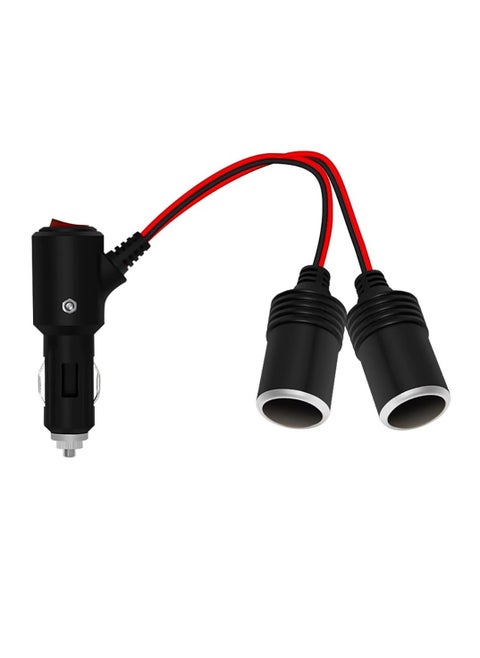Car Cigarette Lighter Adapter, 240W 1-to-2 DC 12V/24V Plug Splitter with Dual Socket, Switch, 3.9-inch Extension Cord, and 15A Fuses - Suitable for 12/24V Vehicles