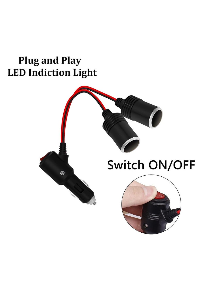 Generic - Car Cigarette Lighter Adapter, 240W 1-to-2 DC 12V/24V Plug Splitter with Dual Socket, Switch, 3.9-inch Extension Cord, and 15A Fuses - Suitable for 12/24V Vehicles - Image 1