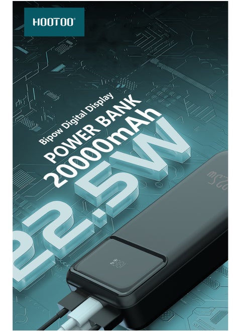 20000mAh Power bank Bipow digital display and 2-USB ports and type-C PD port supports fast charging with 22.5W-black from Hootoo